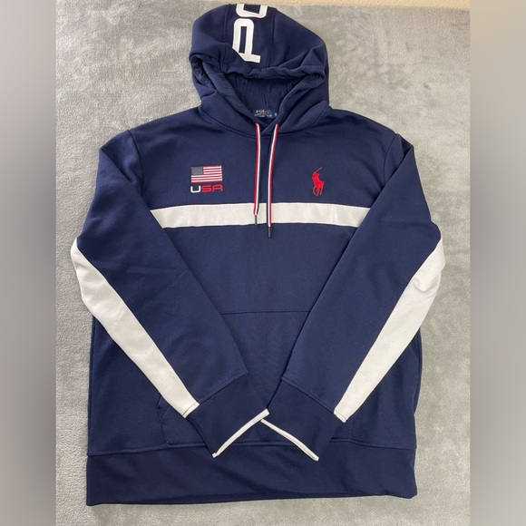 Polo Ralph Lauren Other - Polo Ralph Lauren USA Hoodie Sweatshirt Men’s XL Used Red White Blue •pilling•